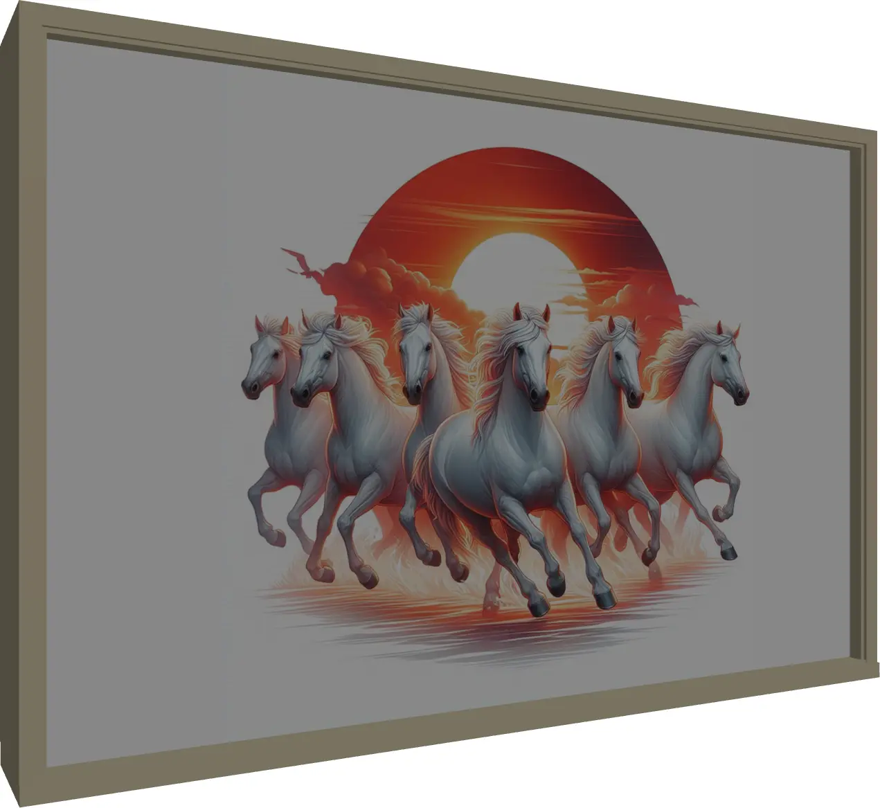 Stylized Lucky Seven Horses Art — floater frame preview | PrintPosters.in